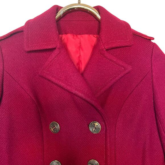 Vintage 60s Size Small Maroon Red Mod Pea Wool Coat Jacket Double Breast - Picture 4 of 12